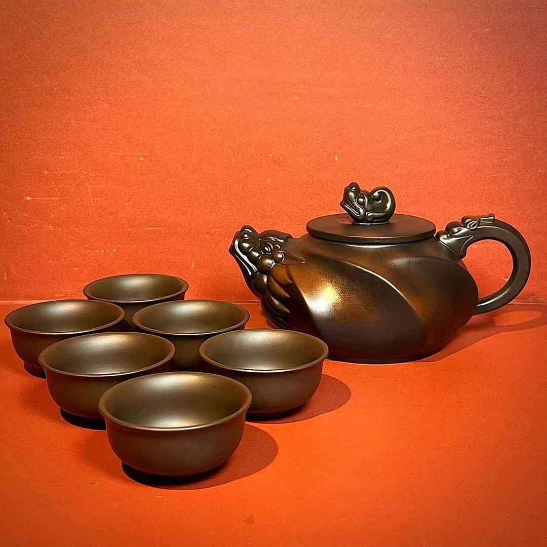 紫陶龙头老大壶一壶六杯【安全包装】