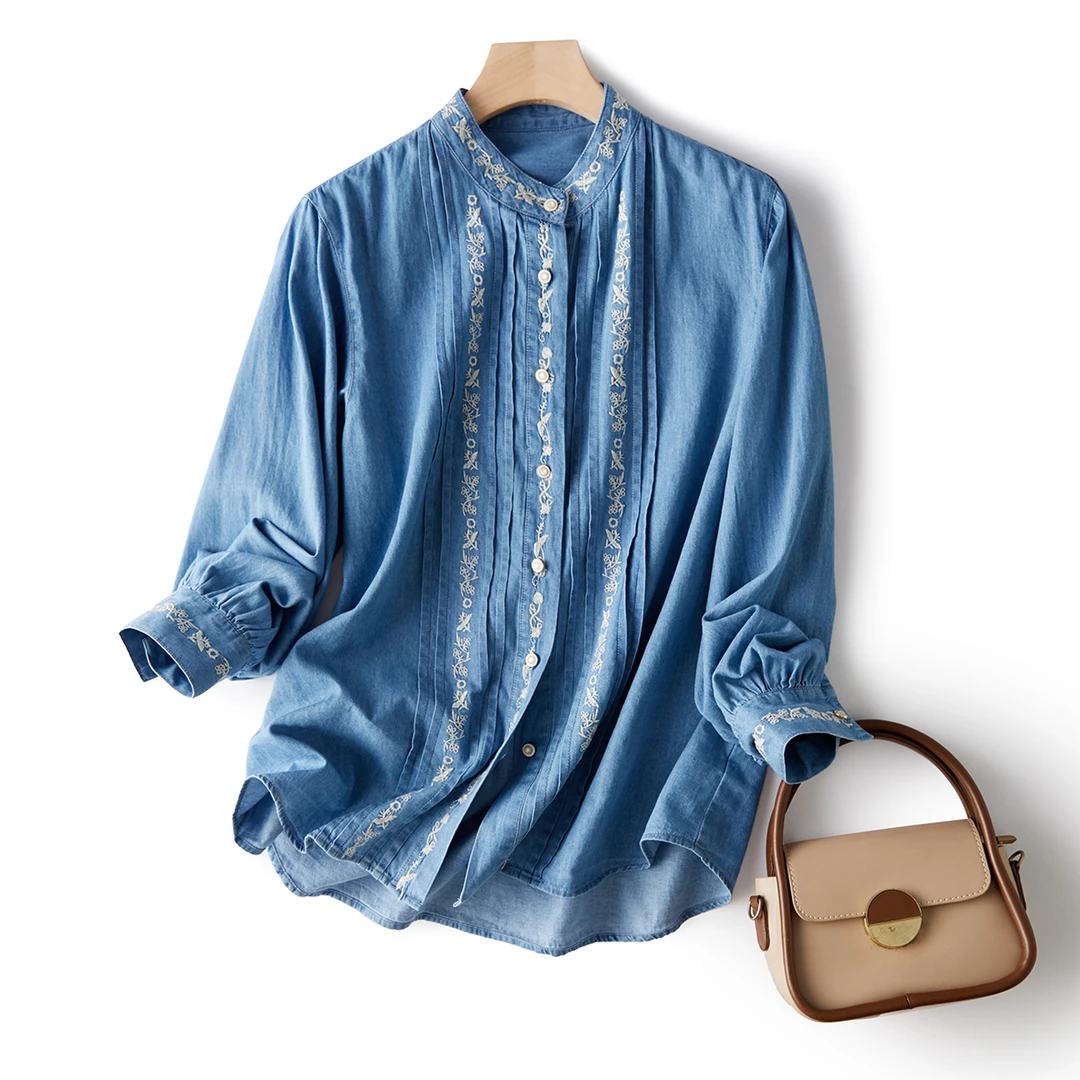 门店4&69！篙价值感！重工刺绣/舒适纯棉宽松休闲衬衫女 L72692