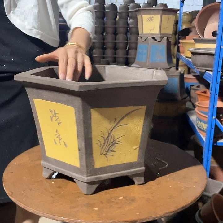 32黄色六方花盆花盆花盆