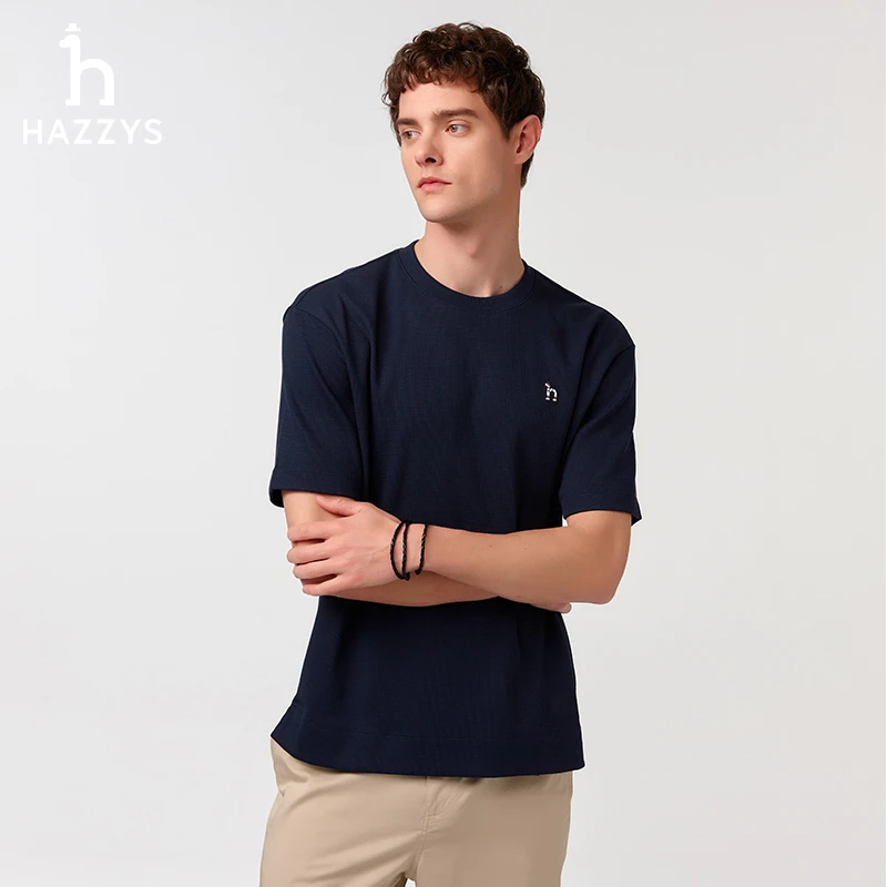 Hazzys哈吉斯华夫格夏季男士休闲简约T恤圆领时尚男装短袖上衣