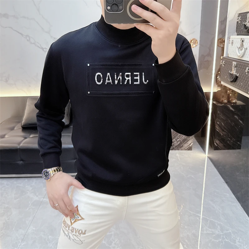 2025秋冬欧货新款个性加绒潮牌字母花网红潮流帅气长袖圆领卫衣男