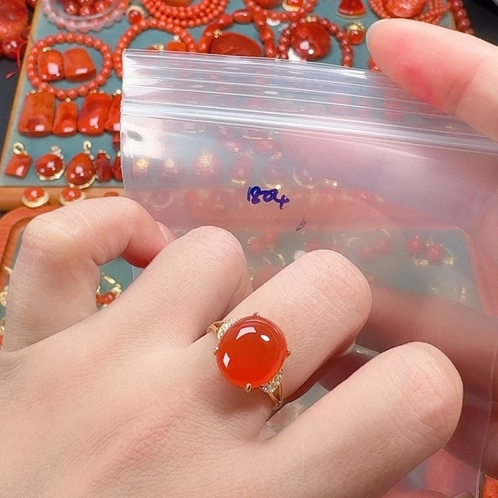 南红玛瑙银S925镶嵌戒指