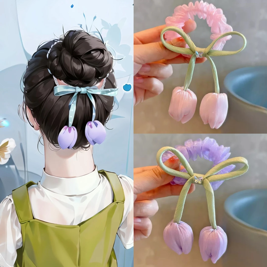 夏季新款小清新郁金香花朵蝴蝶结儿童发圈女童发绳发饰小女孩头饰