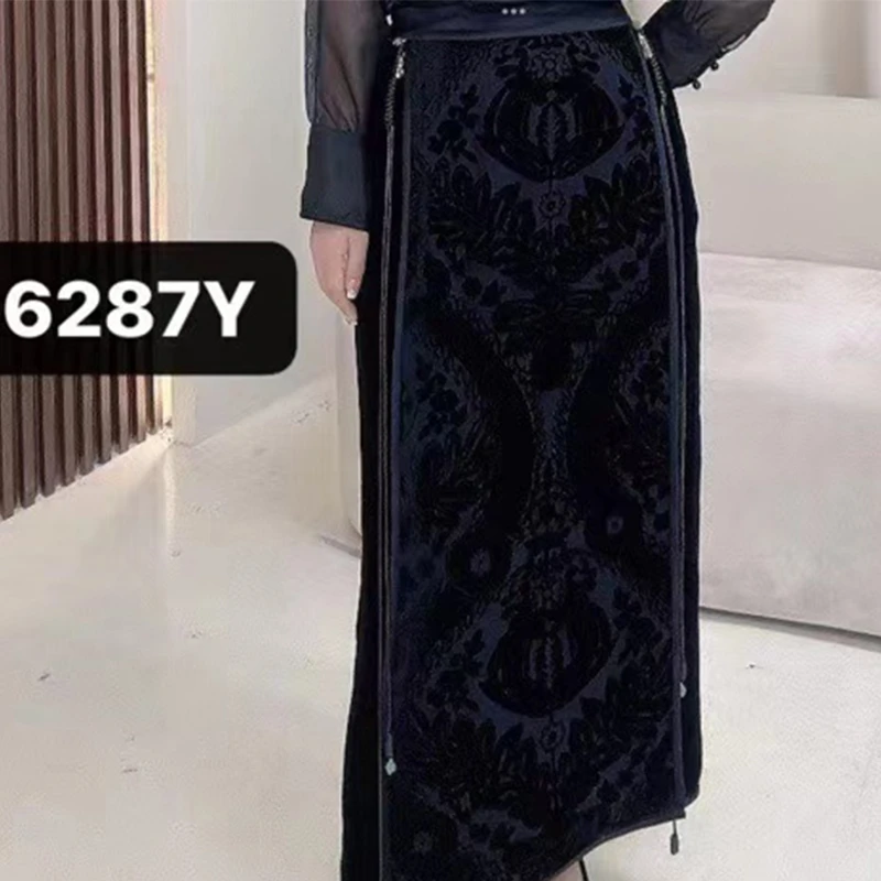 时尚满分桑蚕丝丝绒半裙6287