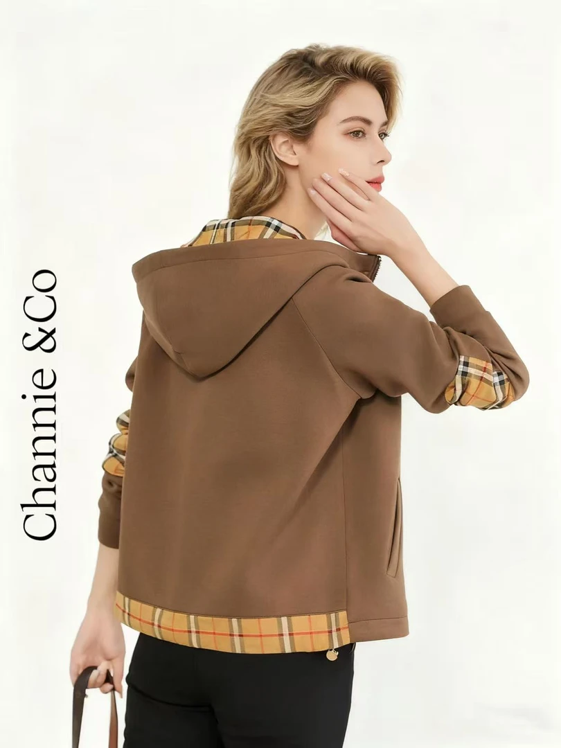 【Channie &Co】 英伦格纹双面穿连帽卫衣拼色外套 8253065