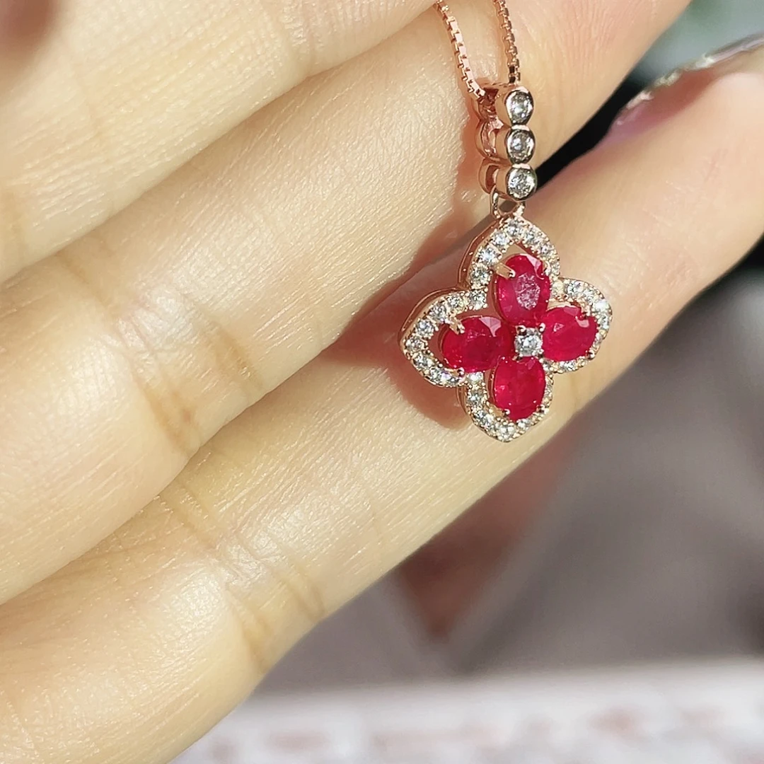 银S925镶嵌红宝石颈饰