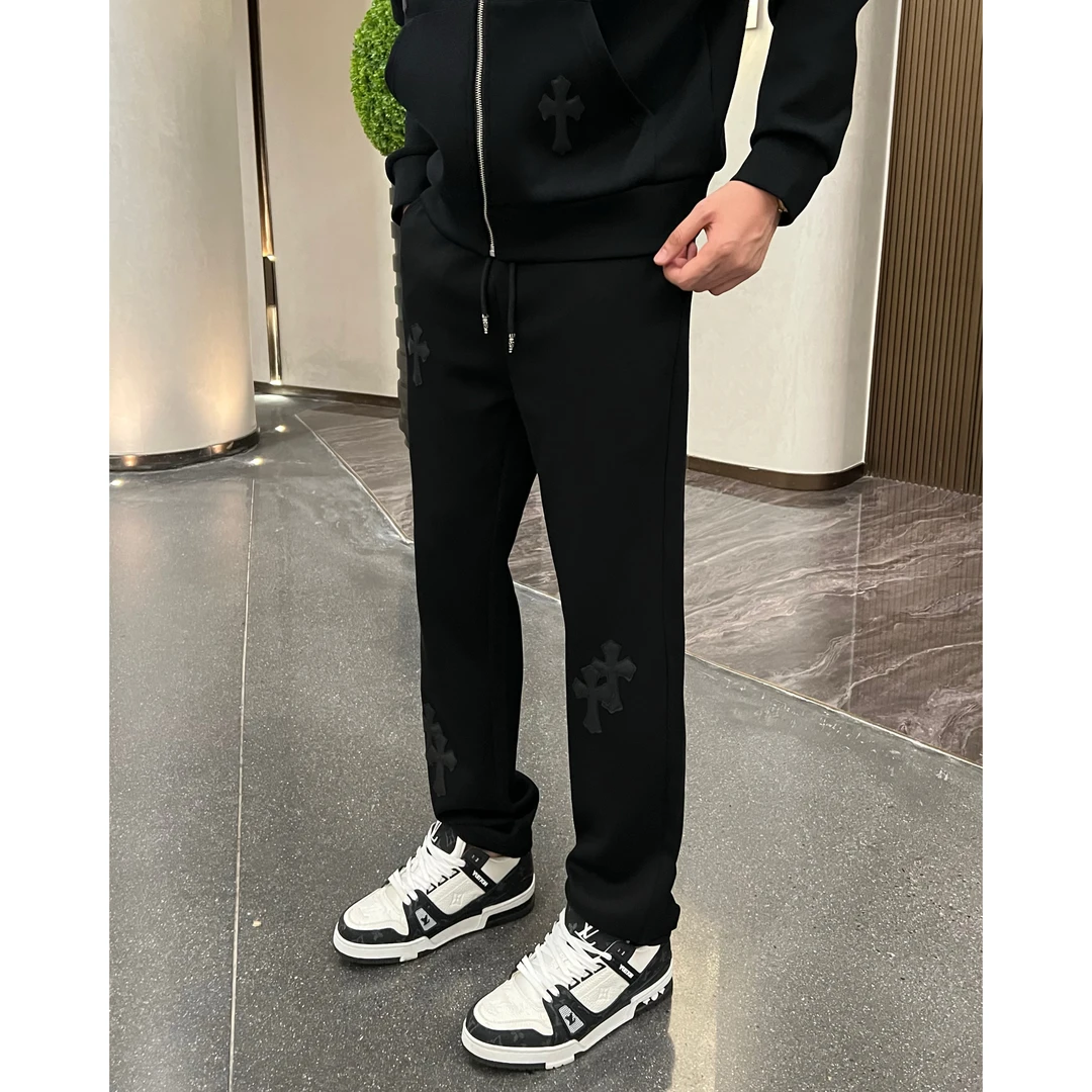 【双面十字】李查德痞帅男装抽绳纯色立体拼皮简约显高休闲长裤