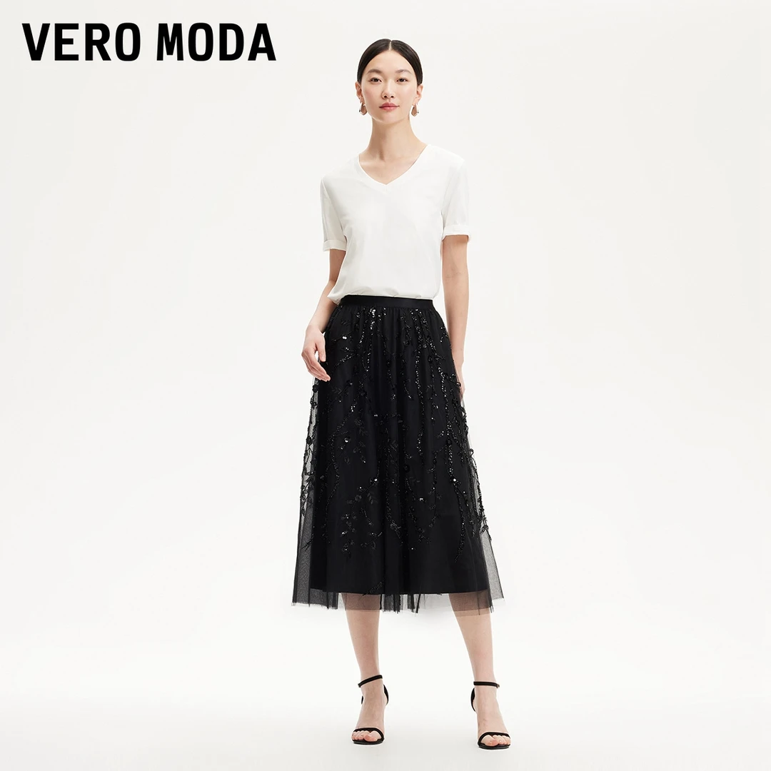 Vero Moda半身裙女25春商场同款新品欧若风中腰A字亮片32511G006