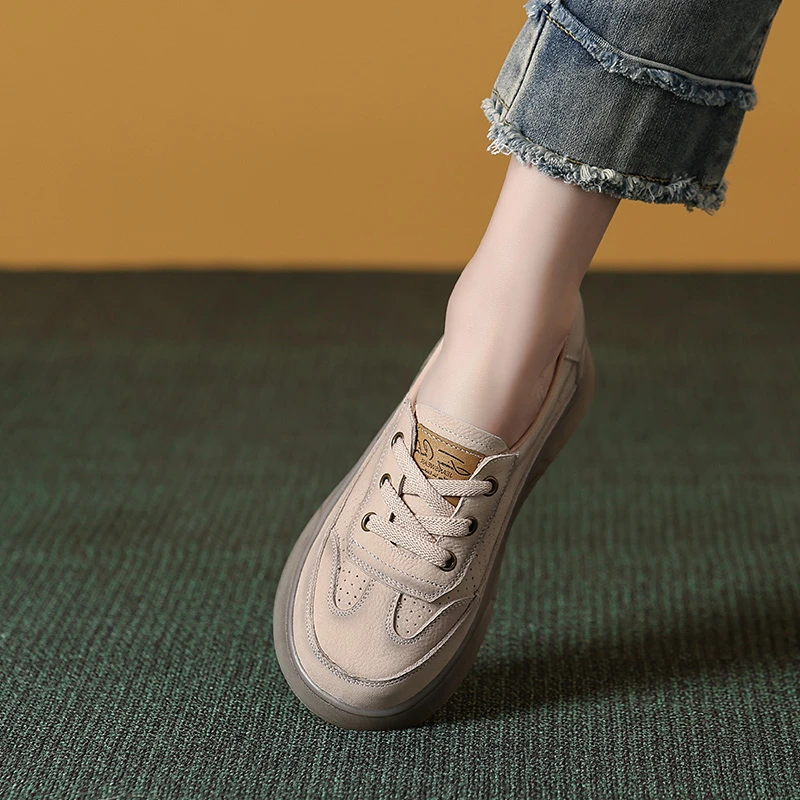 牛筋底浅口小白鞋女款2025新款百搭复古真皮妈妈鞋夏季一脚蹬板鞋