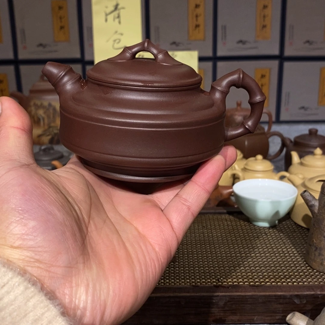 紫砂茶壶宜兴紫砂壶双线竹鼓300cc