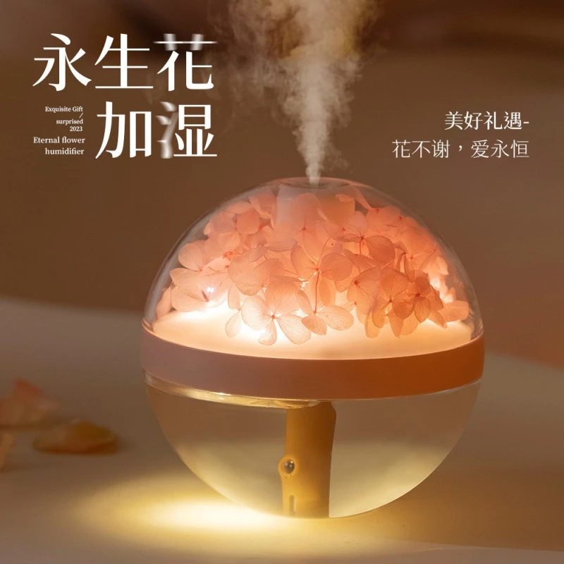 迷你永生花加湿器新款香薰小型便携usb桌面床头氛围灯创意礼品