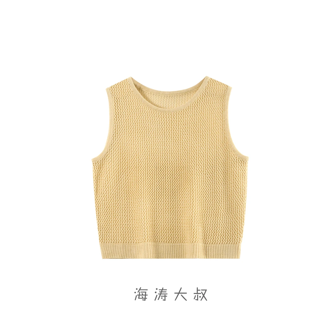 【海涛大叔】「时髦精」亚麻天丝镂空无袖背心MJA1451