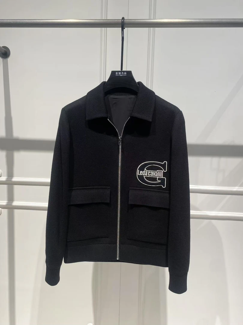 leda Cavalli秋冬新款男士秋冬针织外套短款休闲羊毛夹克开衫翻领