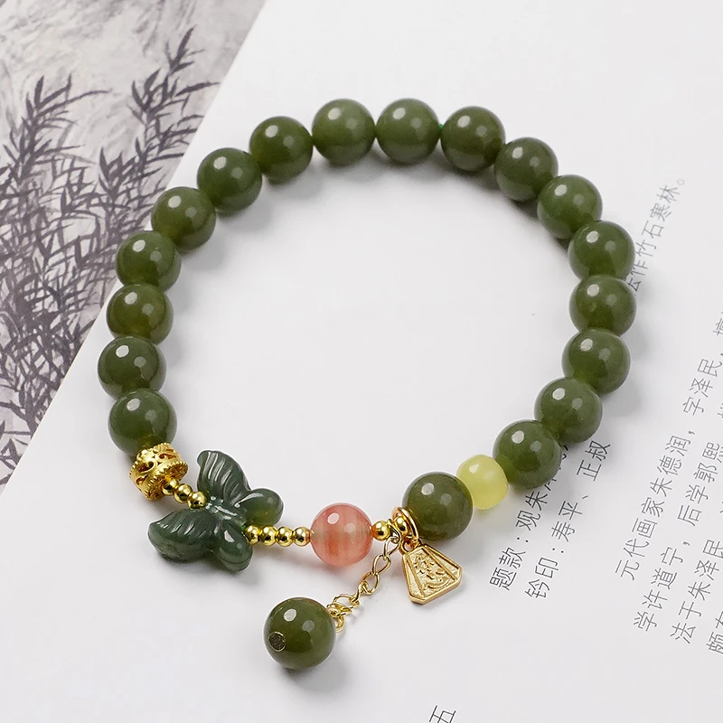 原创设计和田玉蝴蝶南红玛瑙淡水珍珠蜜蜡女手串珠手链-8996