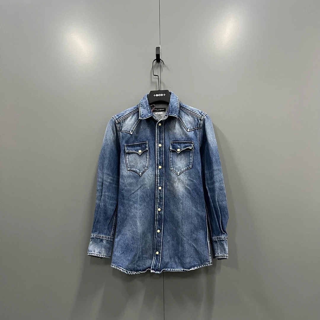 95新 maje tt9 DG蓝色水洗牛仔衬衫 37码 500377