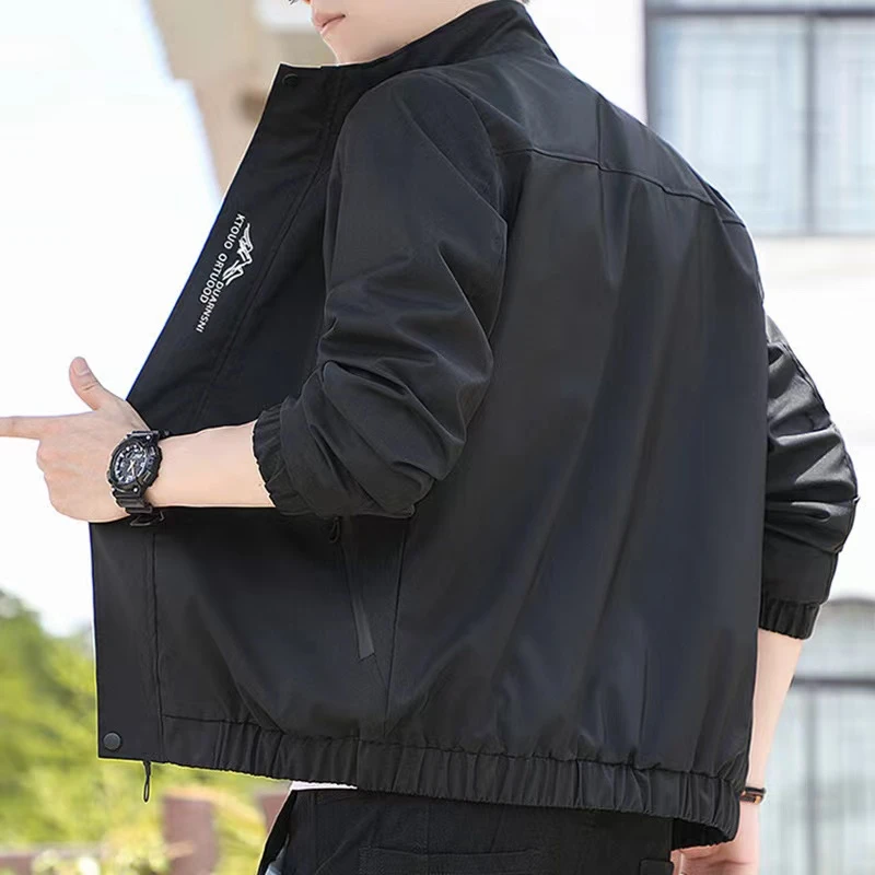 品牌男士夹克外套春季新款时尚百搭休闲潮流立领薄款茄克上衣服男
