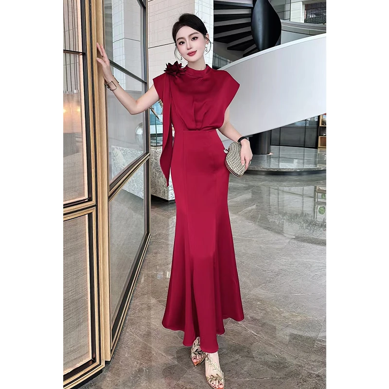 高定女装夏装新款优雅收腰鱼尾长裙气质婚庆婚礼晚宴礼服连衣裙潮