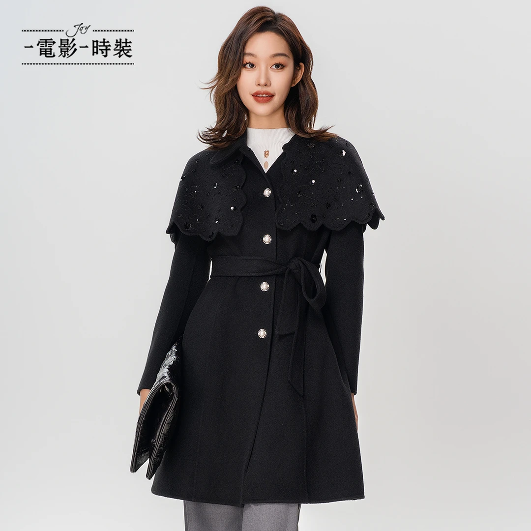 【九月专属】一电影一时装绵羊毛中长款披肩大衣 FFCG811109