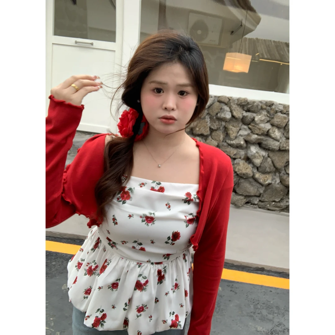 【曼塔玫瑰】大头婷微胖定制春夏吊带碎花收腰花苞下摆上衣