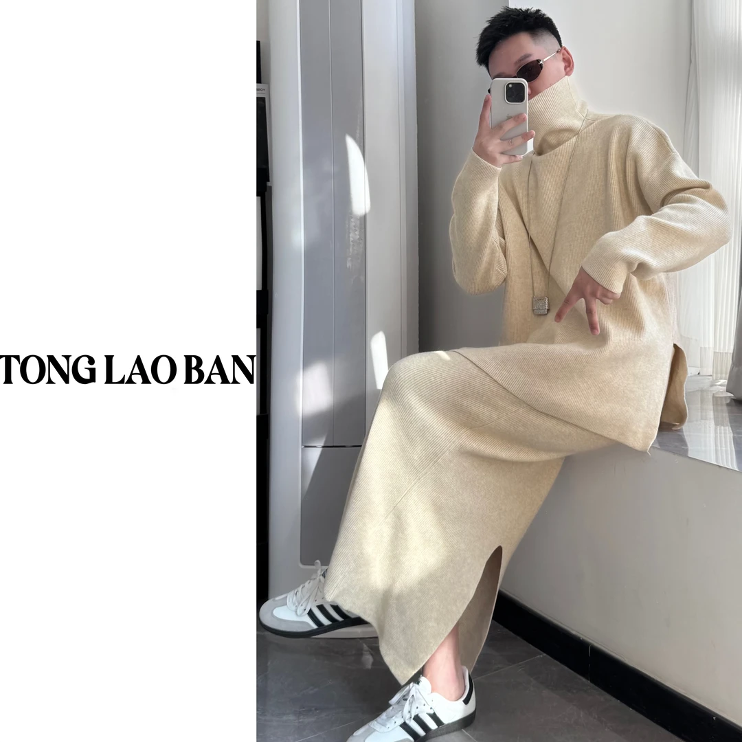 TONG 大码微胖 高领针织半裙套装