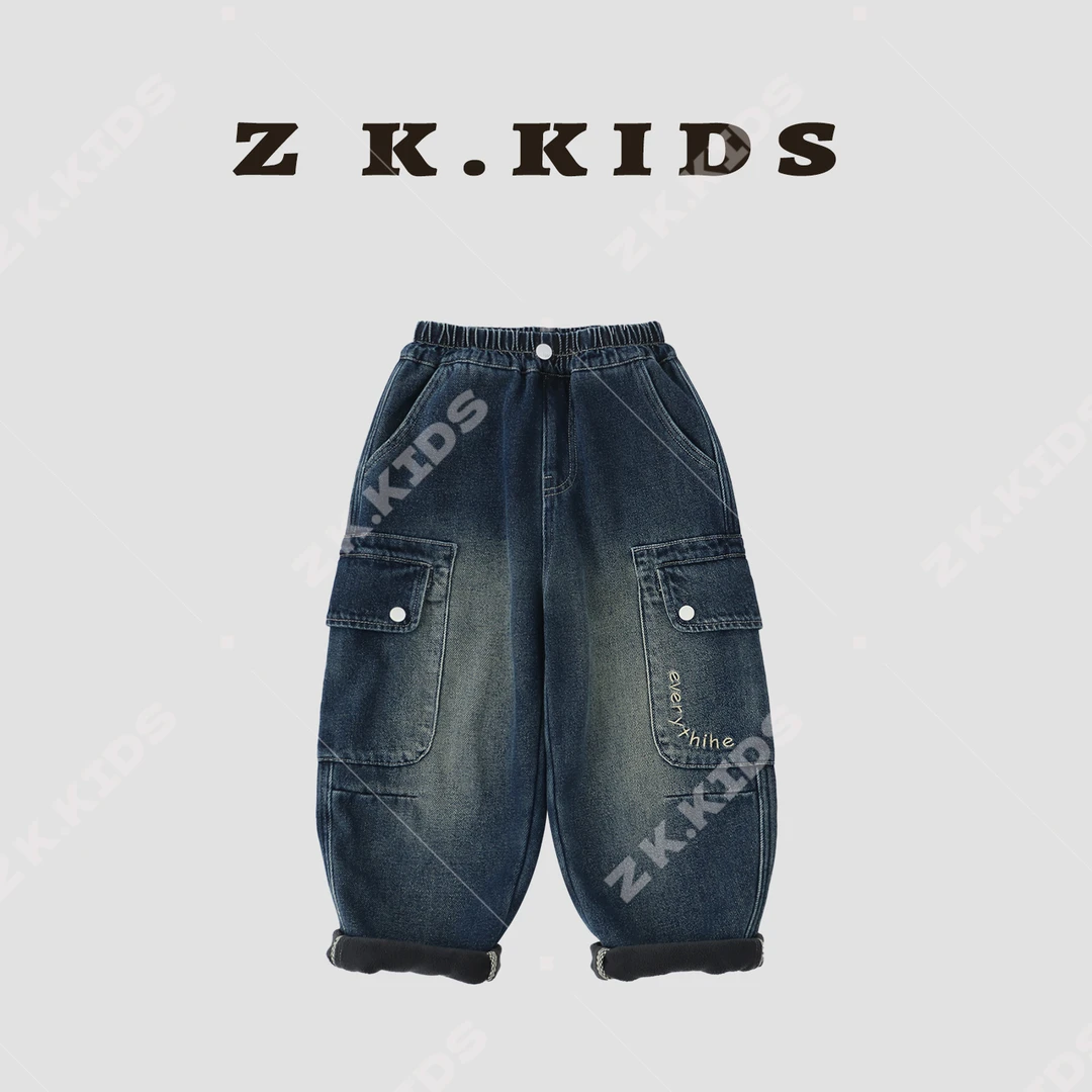 【Z&K】冬季新款时尚加绒保暖水洗纯色百搭个性牛仔裤 zk-6211056