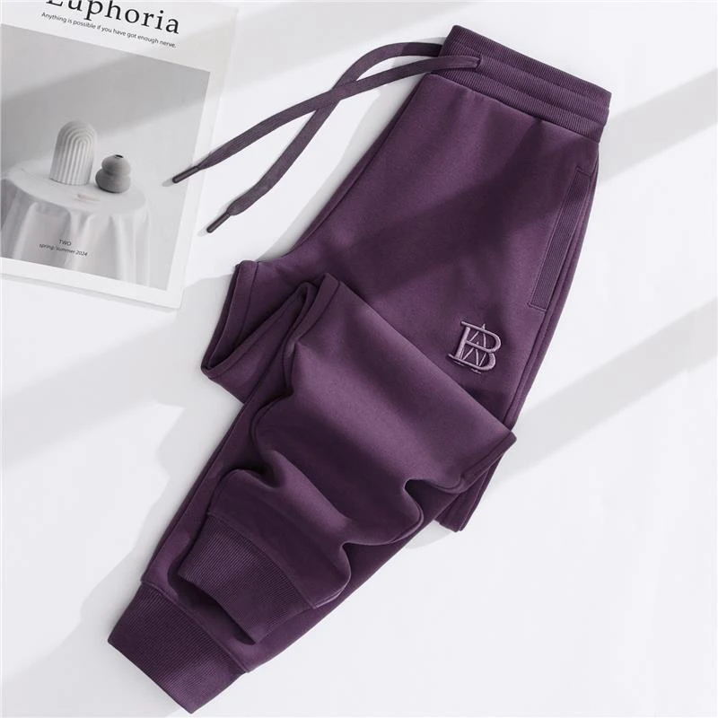 法国Rouje D潮le紫色运动裤女秋冬加绒加厚卫裤束脚裤子显瘦女裤
