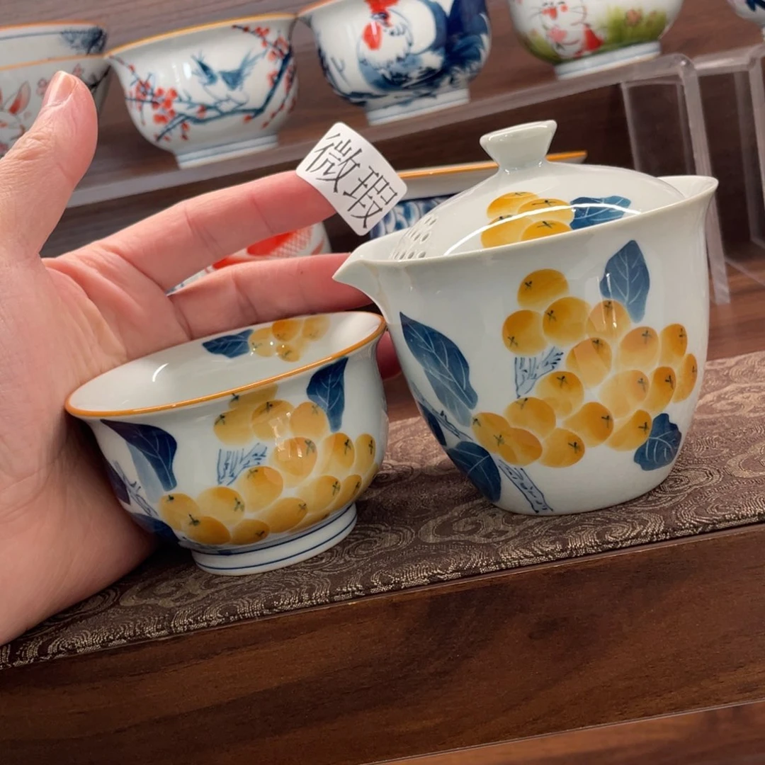 釉下手绘茶具微瑕