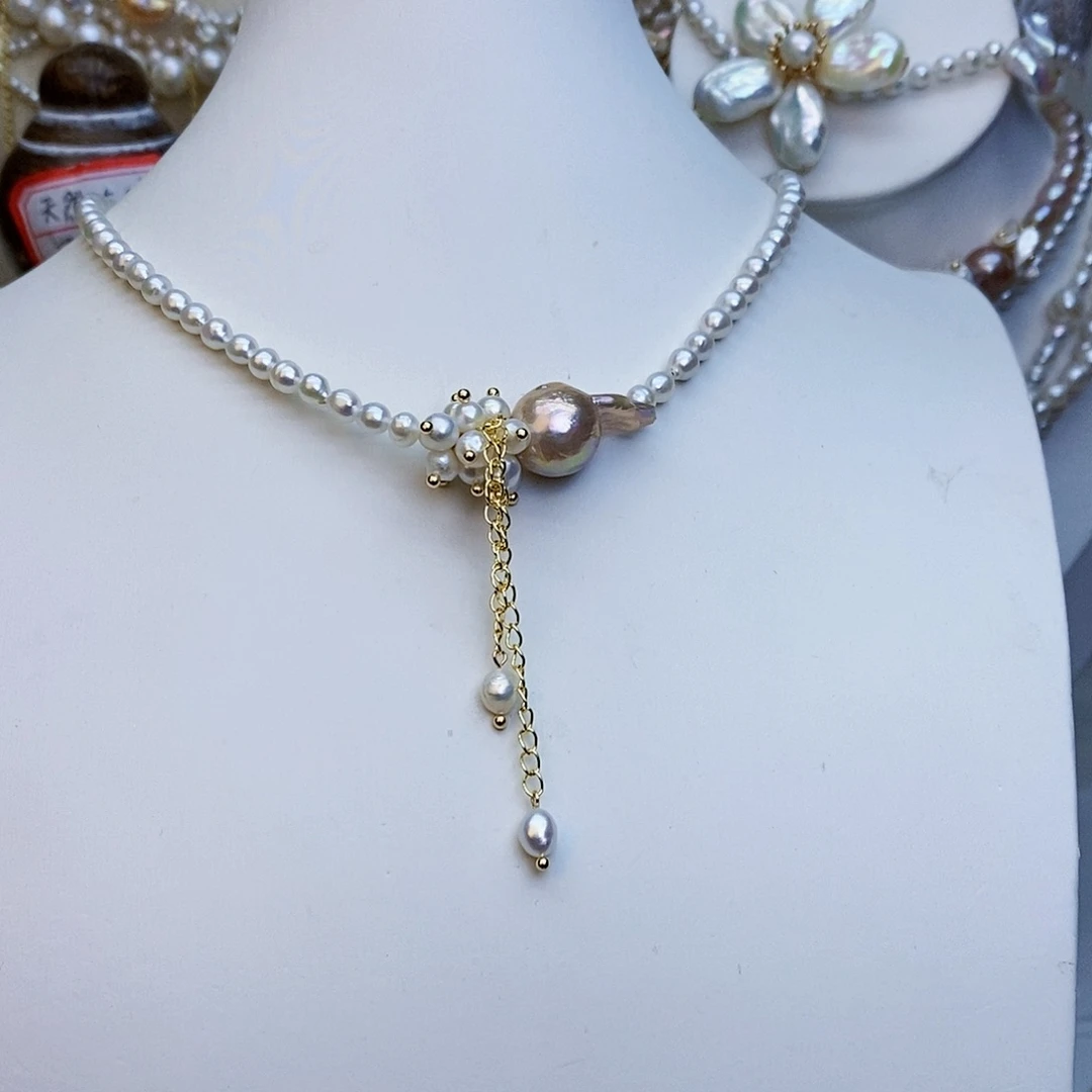 淡水珍珠颈饰银S925镶嵌