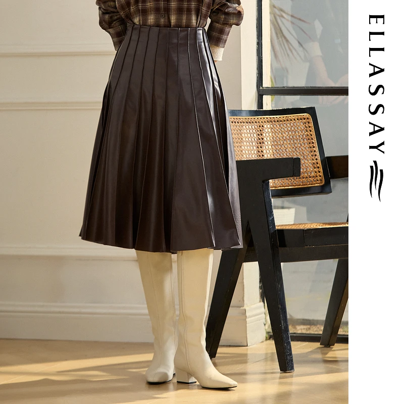 ELLASSAY歌力思2025秋季新款悬浮腰线A字半身裙女EWB363Q00800
