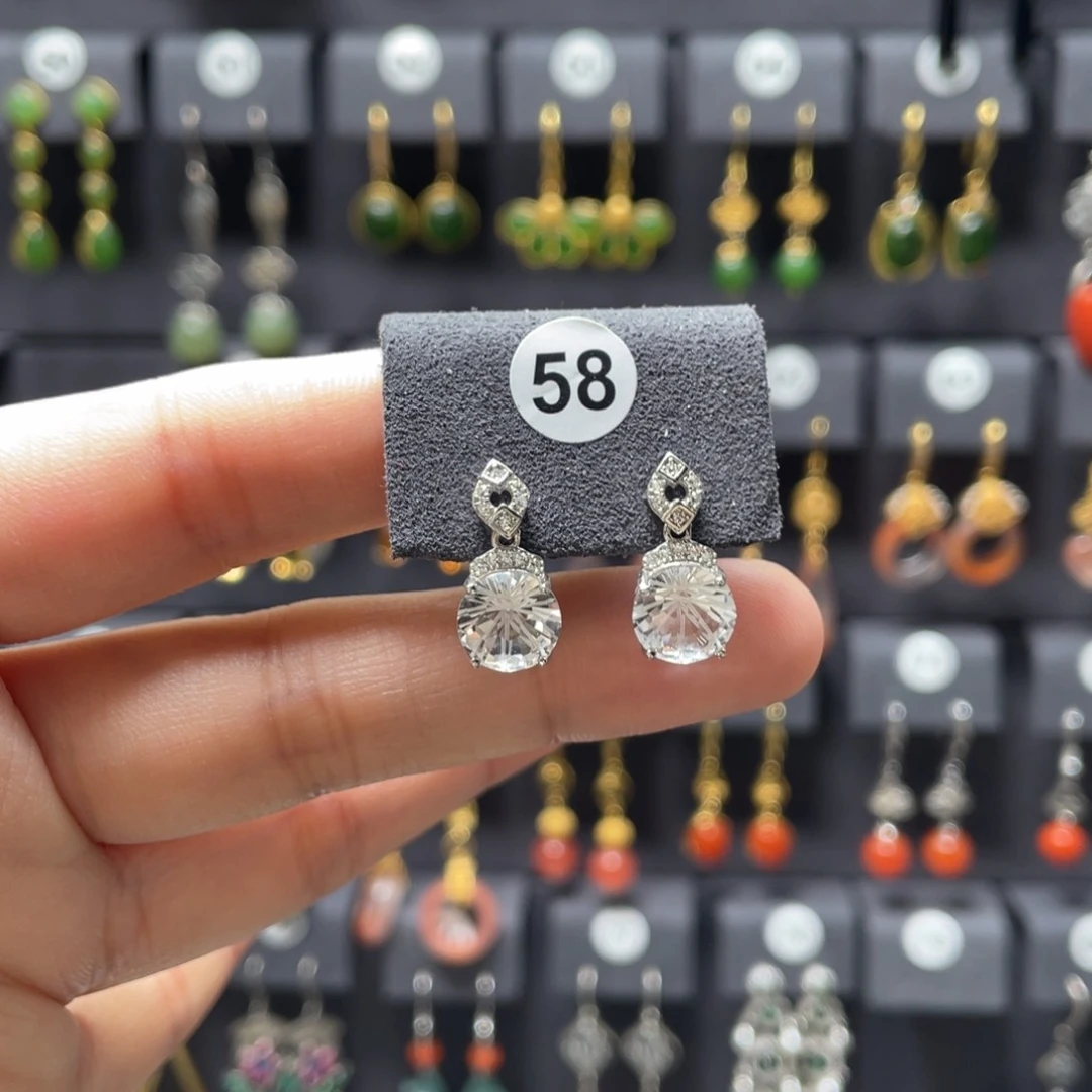 水晶耳饰银S925镶嵌0058