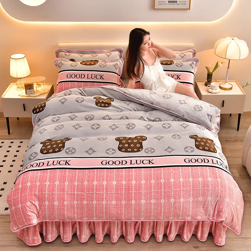 WWSD-新款秋冬床裙高克重加厚保暖牛奶绒四件套柔软细腻床品