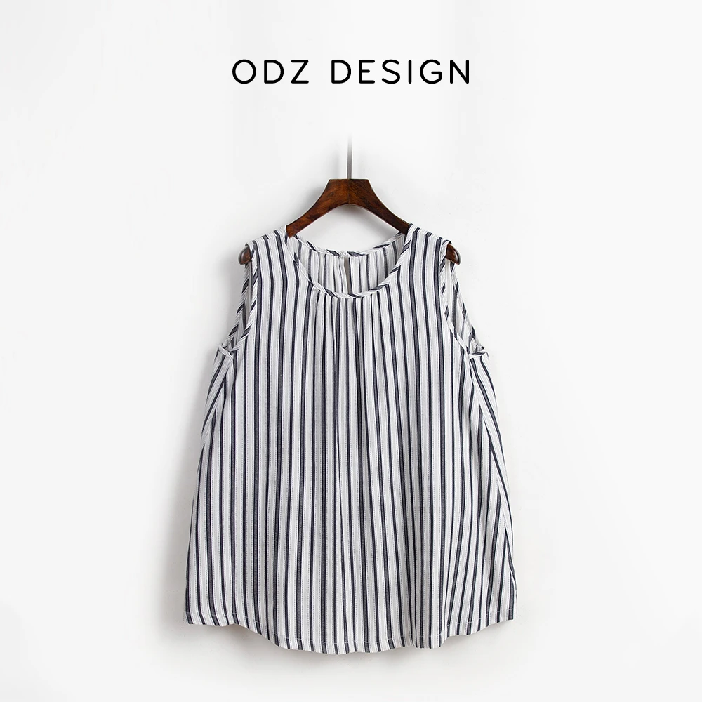 【ODZ】100%棉假日小衫夏季新款条纹百搭背心无袖上衣可内搭可外穿
