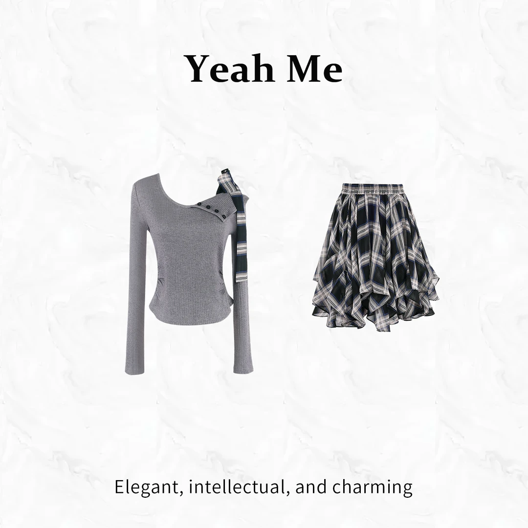 Yeah Me/也觅【约塞少女】秋季新品高级感灰色半身裙美式穿搭两件套