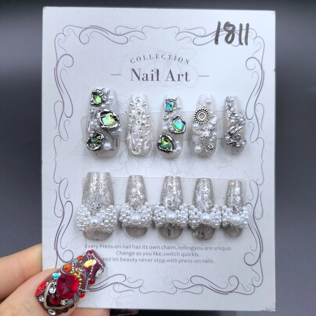 【Dandan出品】沐白 长梯 全手工穿戴甲贴片 珍珠蝴蝶结独特设计款