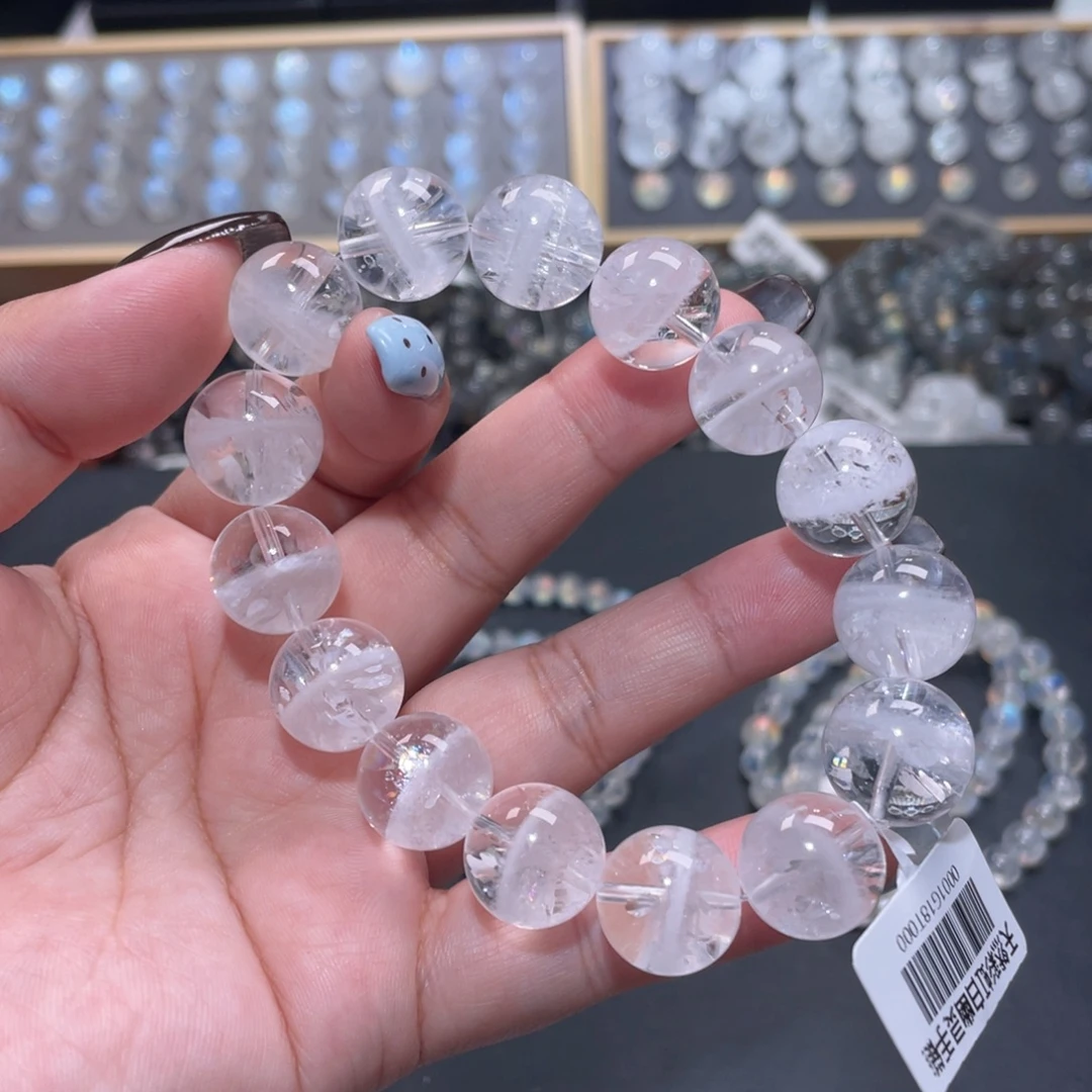 L***n未镶嵌手链水晶半盆彩虹白幽灵手链14mm+