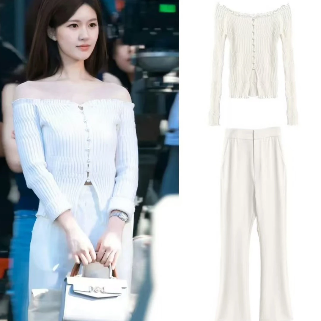 一字领修身型针织纯欲风毛针织衫时尚女装百搭休闲