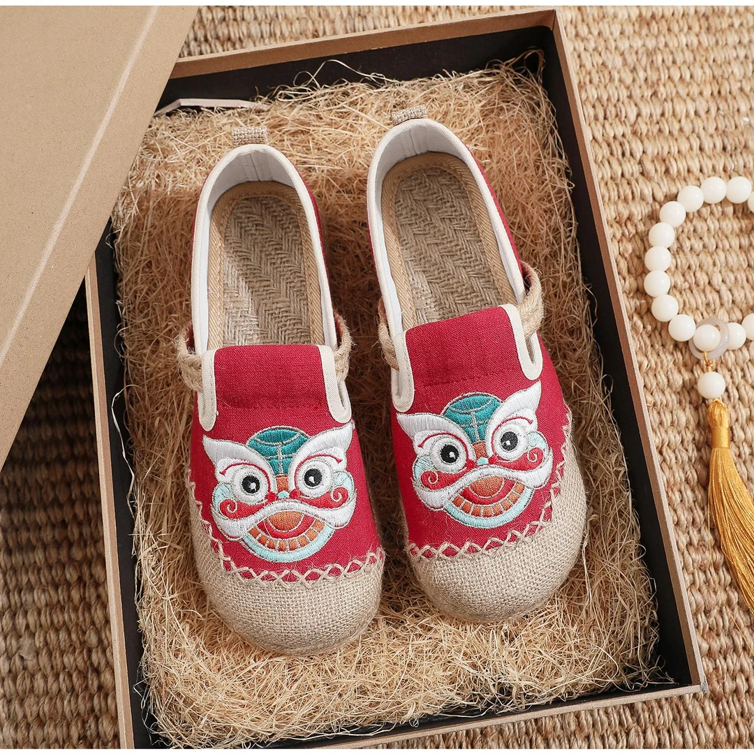 【醒狮】2025春夏新款亚麻鞋手工鞋刺绣民族风时尚透气舒适百搭
