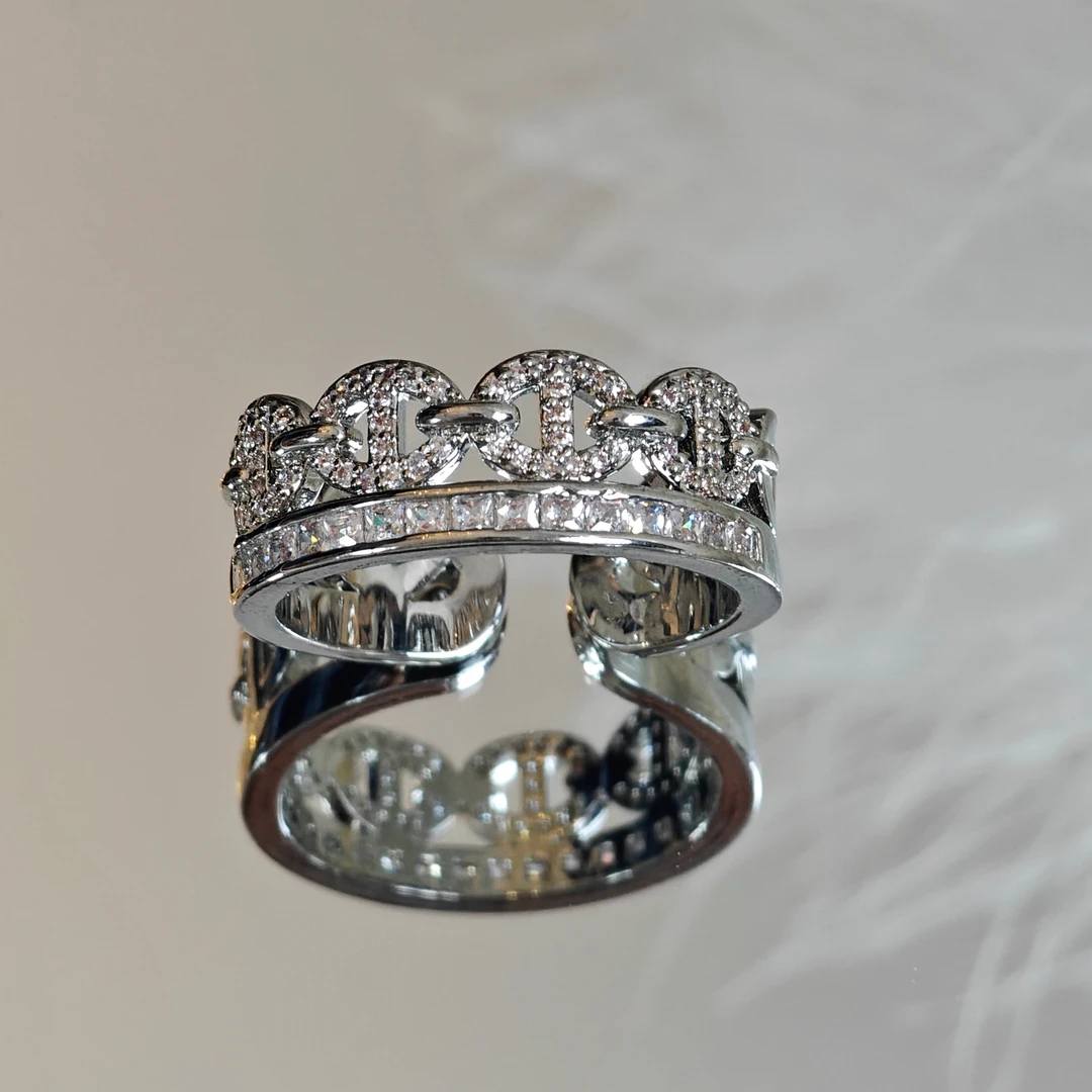 合金合成锆石戒指 双层满镶猪鼻子戒指-zyy440