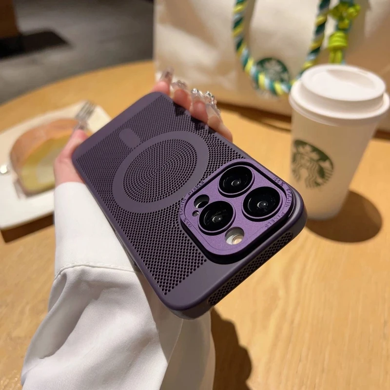 散热磁吸壳适用苹果16/15/14promax手机壳12带镜头膜超薄透气全包
