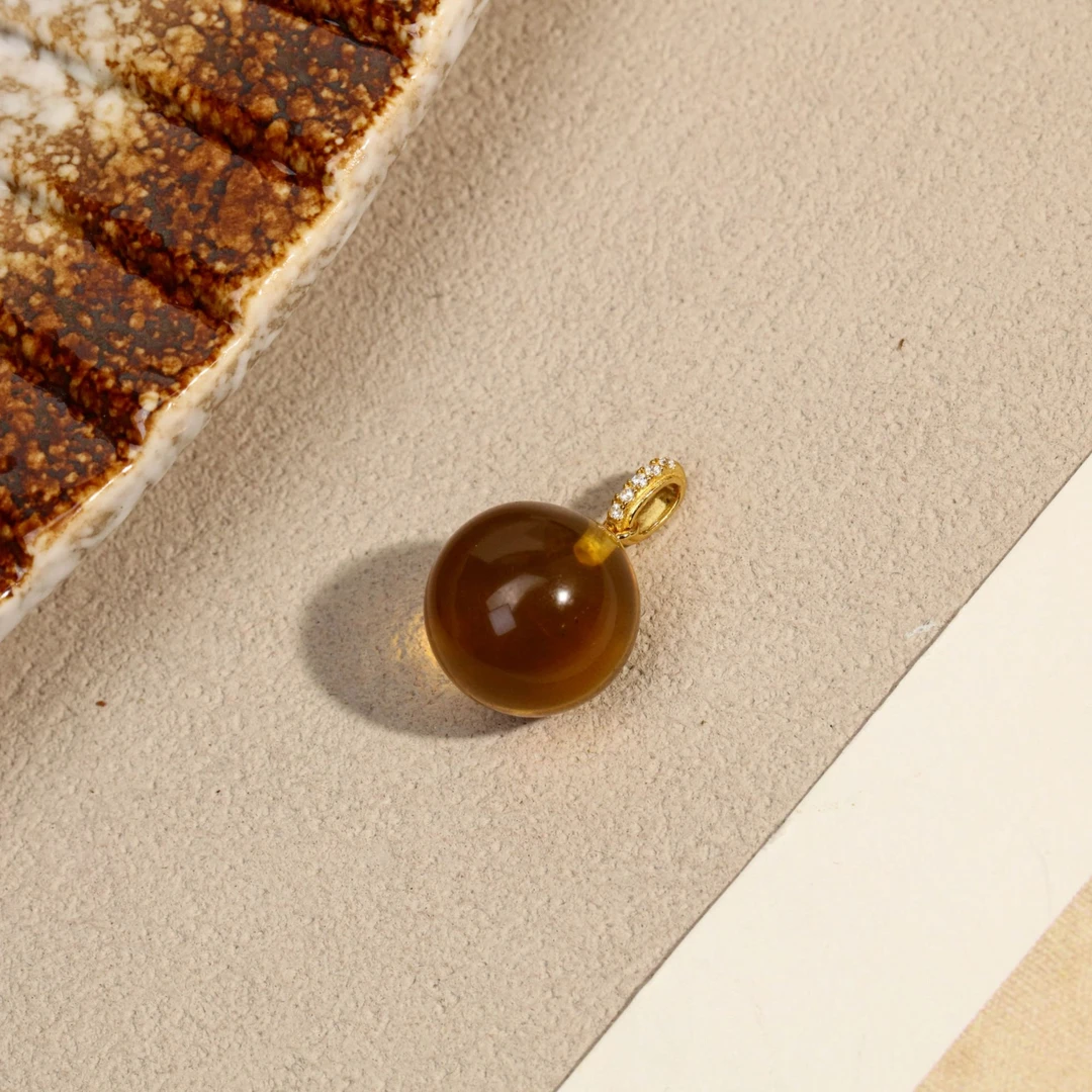 925银镶缅珀棕珀圆珠吊坠B010473