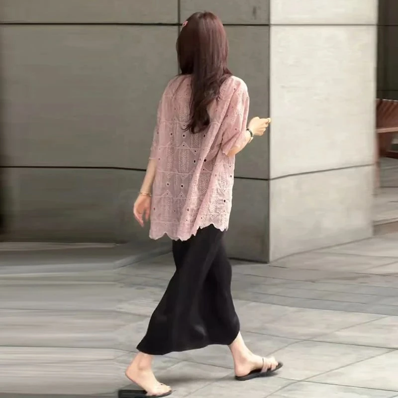 时髦孕妇夏装新款时尚韩版气质薄款蕾丝短袖加显瘦缎面半身裙套装