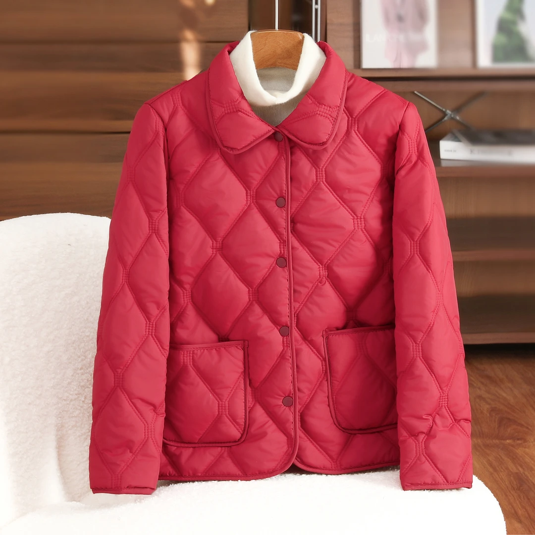 2025新款女士秋冬棉服保暖时尚韩版轻薄菱形双线百搭休闲棉衣