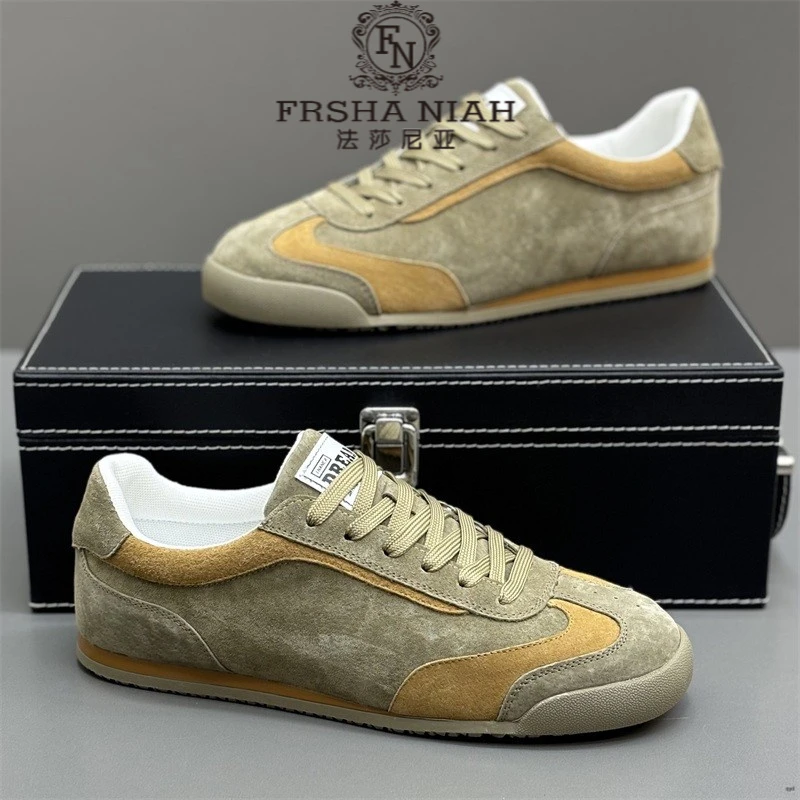 法莎尼亚男鞋秋季新款翻毛皮德训鞋轻便软底运动休闲鞋百搭阿甘鞋