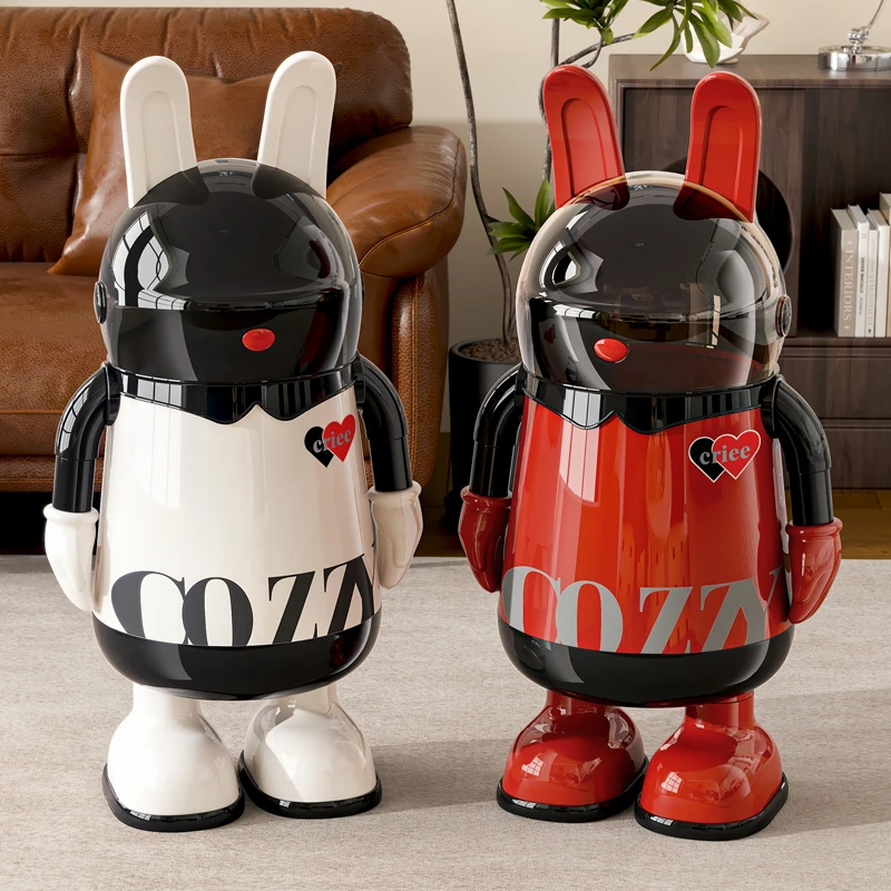 客厅垃圾桶轻奢翻盖大容量卡通家用垃圾桶卧室卫生间带盖高脚纸篓