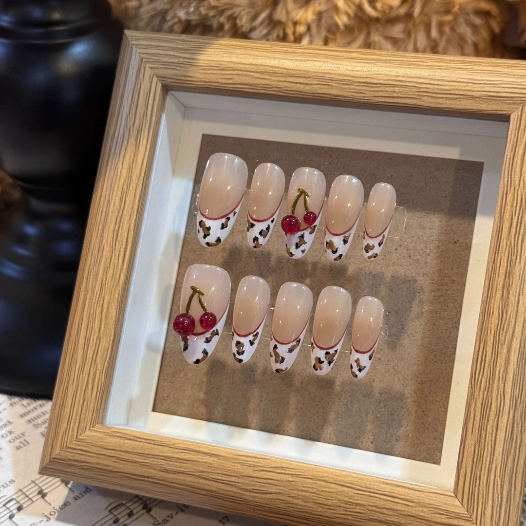 【太酷辣】樱桃配豹纹甜辣款手工穿戴甲