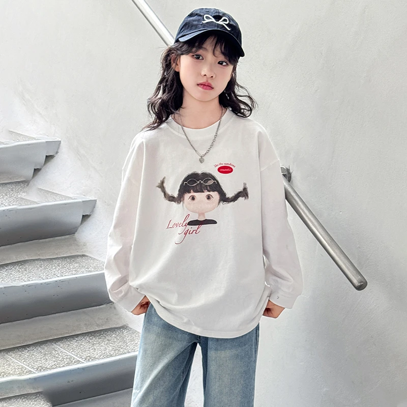 女童白色打底衫秋装2025新款洋气中大儿童女孩长袖T恤宽松休闲潮