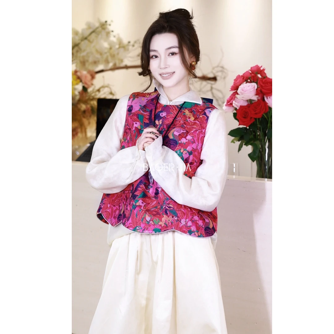 19-宝儿家含幂BJ125426101早春国风喜上眉梢玫瑰花香时尚洋气马甲