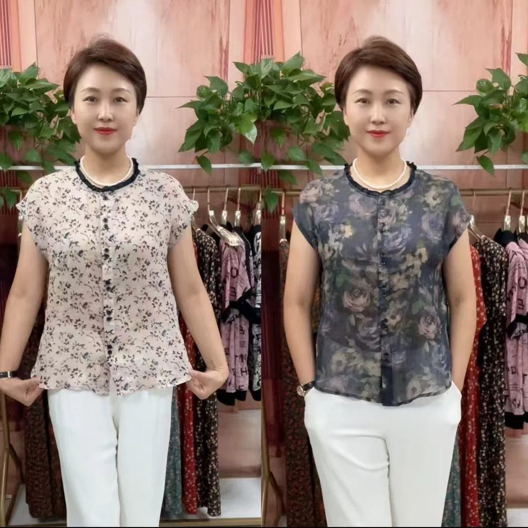 夏季新款时尚减龄显瘦中年妈妈网红短款衫推荐