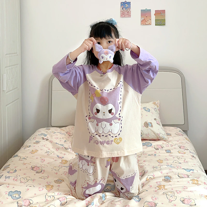 2025新款儿童睡衣长袖纯棉春秋季可爱库咯米中大女童家居服套装冬