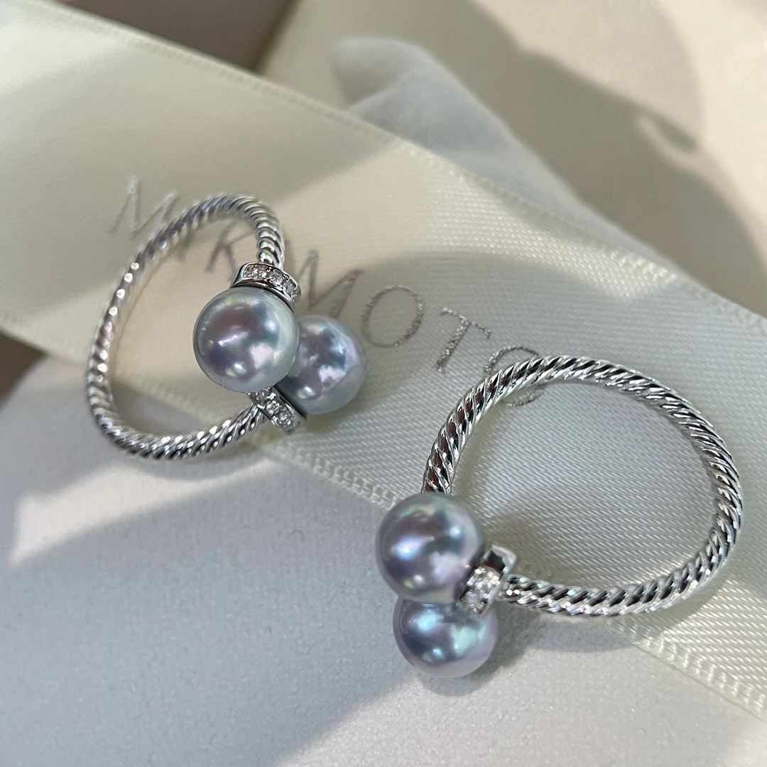 W10024丨海水Akoya珍珠 7-8mm 真多麻戒指 S925银 多样性发一